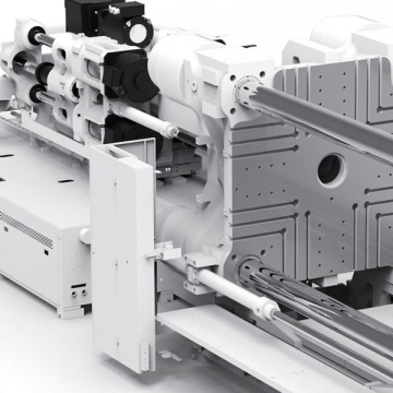 Jednostka zamykająca wtryskarki do przetwórstwa tworzyw sztucznych.