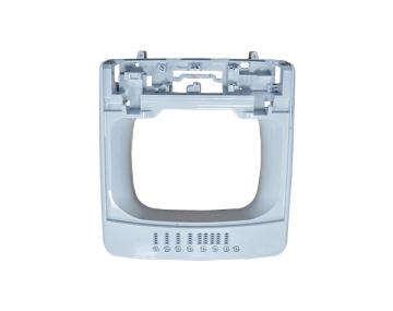 Przedni panel obudowy urządzenia AGD z tworzywa sztucznego, z otworem na drzwi i miejscem na elementy sterujące, na jasnym tle.